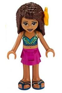 Friends Andrea, Magenta Layered Skirt, Dark Blue Halter Top with Gold Trim, Flower frnd365