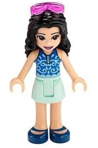 Friends Emma - Emma from Friends theme wearing a light aqua skirt, blue swimsuit top, and sunglasses - frnd366