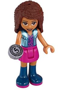 Friends Andrea - Andrea from Friends theme with a magenta skirt, wearing a metal blue vest over a magenta top - frnd368
