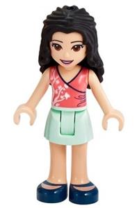 Friends Emma - Emma from LEGO Friends wearing a light aqua skirt, coral wrap top, and dark blue shoes - frnd374