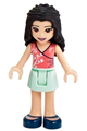 Emma from LEGO Friends wearing a light aqua skirt, coral wrap top, and dark blue shoes - frnd374
