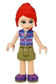 Mia from Friends theme in dark azure and dark purple patterned sleeveless jacket with zipper and olive green shorts - frnd377