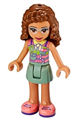 Olivia from the Friends collection wearing a sand green skirt and top with coral shoes - frnd378