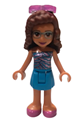 Olivia from Friends theme with dark azure skirt and bright pink top, paired with dark pink shoes and sunglasses - frnd380