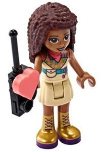 Friends Andrea - Andrea from Friends with a tan skirt, coral, lime, and medium azure top, and gold boots - frnd392