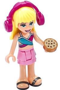 Friends Stephanie - Stephanie from Friends wearing a bright pink layered skirt, a magenta and medium blue swimsuit top, and headphones - frnd398