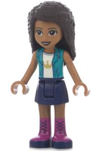 Friends Andrea - Andrea from Friends wearing a dark turquoise jacket over a white top with a crown, paired with a dark blue skirt - frnd415