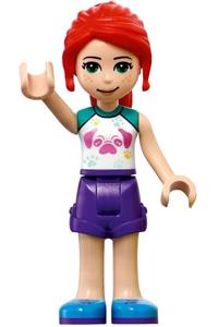 Friends Mia - Mia from Friends theme with dark purple shorts and a white top featuring a pug head - frnd431