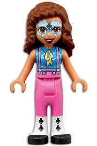 Friends Olivia - Olivia with metallic light blue and white face paint, wearing bright pink pants, and black and white boots - frnd447
