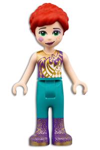 Friends Mia - Mia from Friends theme wearing a dark purple and gold top, dark turquoise pants, and dark purple boots with gold pattern - frnd462