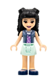 Emma from Friends theme with black hair featuring braid buns and a flower, wearing an aqua skirt and sand blue vest - frnd482