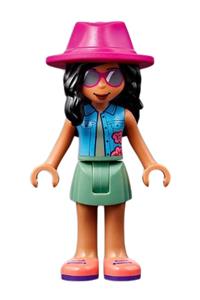 Friends Savannah - A minifigure wearing a magenta hat and a Sand Green skirt from the Friends collection - frnd488