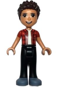 Friends River - River is a friend wearing sand-blue shoes, black jeans, red checkered shirt, and a white undershirt - frnd499