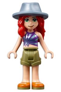 Friends Mia - Mia from Friends theme wearing olive green shorts, a striped top, and a sand blue hat - frnd504