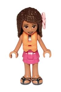 Friends Andrea - Andrea from Friends with a dark turquoise halter top, magenta skirt, orange life jacket, and bright pink flower - frnd505