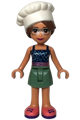 Friends Olivia, Sand Green Skirt, Dark Blue Top with Metallic Pink Belt, White Chef Toque with Hair - frnd539