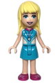 Stephanie from Friends with medium azure skirt, white and medium azure top featuring a magenta collar - frnd544