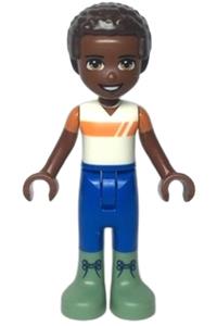 Friends Elijah, White and Orange Shirt, Blue Trousers, Sand Green Boots frnd554