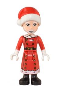 Friends Santa - Santa wearing a red jacket and skirt with buttons and white trim, and a Santa hat - frnd560