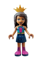 Andrea from Friends in a dark turquoise halter top with magenta stripes and dots. She wears a dark blue skirt with magenta boots and a pearl gold crown tiara - frnd564