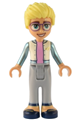 Olly from Friends wearing a white jacket with metallic light blue sleeves, light bluish gray trousers, and dark blue shoes - frnd569