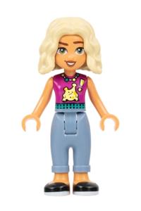 Friends Nova - Nova from Friends theme with a magenta sleeveless shirt, sand blue trousers with cuffs, and black shoes - frnd591