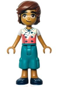 Friends Leo - Leo, a chef friend, wearing a white and coral shirt with sprinkles, dark turquoise trousers with large pockets, and dark blue shoes - frnd593