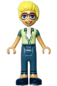 Friends Olly - Olly from Friends theme with yellowish green and sand green unbuttoned shirt, sand blue trousers, and dark blue shoes - frnd594