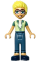 Olly from Friends theme with yellowish green and sand green unbuttoned shirt, sand blue trousers, and dark blue shoes - frnd594