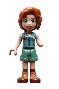 Friends Autumn - Autumn Friends minifigure wearing a sand green vest over a white shirt, sand green shorts, and nougat/redish brown boots - frnd598