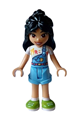 Liann from Friends wearing bright light blue overalls over a white shirt with bright light blue shorts and lime shoes - frnd600