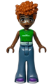 Naomi with medium brown hair, wearing a green sleeveless top, sand blue bell-bottoms, and medium lavender shoes - frnd608