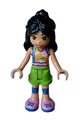 Liann from Friends theme with bright pink, yellow, blue, and white tank top, lime shorts, blue kneepads, and bright pink shoes - frnd614