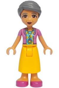 Friends Abuelita - Abuelita from Friends theme wearing a dark pink sweater vest, bright light orange long skirt, and magenta shoes - frnd622