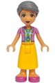 Abuelita from Friends theme wearing a dark pink sweater vest, bright light orange long skirt, and magenta shoes - frnd622
