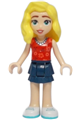 Matilde from Friends in a red top with a dark blue layered skirt and white shoes - frnd623