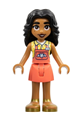 Friends adi - coral overalls skirt, bright light yellow shirt, gold sandals - frnd626