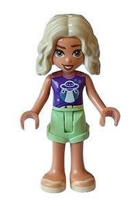 Friends Nova - Nova from Friends theme wearing a dark purple and metallic pink shirt, yellowish green shorts, and bright light yellow sandals - frnd628