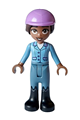 Aliya from Friends theme, wearing a bright light blue jacket, sand blue trousers, black boots, and a medium lavender horse riding helmet - frnd633