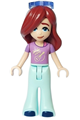 Paisley with a medium lavender shirt with a guitar, wearing light aqua bell-bottom trousers, dark blue shoes, and sunglasses - frnd634