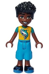 Friends Zac - Zac from Friends theme wears a bright light orange shirt with a shark, dark azure trousers, and black shoes - frnd642