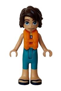 Friends Marco - Marco from Friends theme in a dark turquoise and yellow sleeveless wetsuit, orange life jacket, and dark blue sandals - frnd650