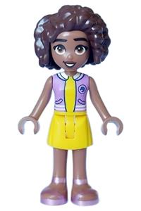 Friends Aliya - Aliya from Friends theme wearing a medium lavender top, yellow skirt, and metallic pink sandals - frnd656