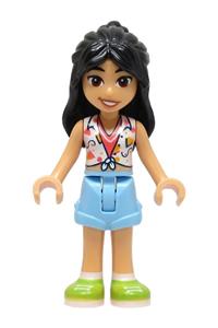 Friends Liann - Liann from Friends theme wearing a white blouse, coral shirt, bright light blue shorts, and lime shoes - frnd658