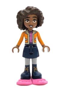 Friends Aliya - Aliya from Friends theme, wearing an orange jacket over a dark pink sweater, a dark blue skirt, and dark pink snowshoes - frnd664