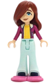 Paisley from Friends theme wearing a magenta jacket over a bright light yellow sweater, light aqua bell-bottom trousers, and dark pink snowshoes - frnd665