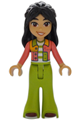 Liann from Friends theme wears coral jacket, lime bell-bottom trousers, and dark red shoes - frnd669