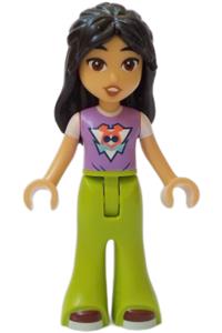 Friends Liann - Liann from the Friends theme, wearing a medium lavender top, lime bell-bottom trousers, dark red shoes, and smiling with top teeth - frnd689