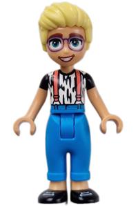 Friends Olly - White Shirt with Black Stripes, Coral Suspenders, Dark Azure Trousers, Black Shoes frnd701