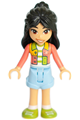 Liann from Friends theme wearing a coral patchwork jacket, bright light blue shorts, and lime shoes - frnd718